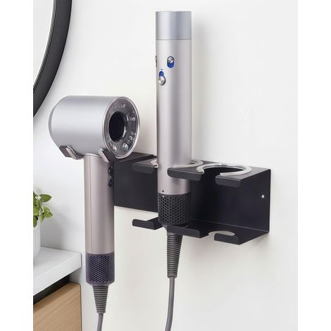 Support Sèche-Cheveux sans Perçage, Support Sèche-Cheveux en Acier Inoxydable, Support sans Trou pour Sèche-Cheveux et Lisseur, Support Lisseur pour Salle de Bain Noir (1/5)