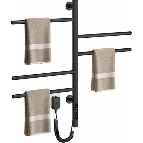 Sèche-serviette électrique mural 82W – 5 barres chauffantes pivotantes à 180° – Acier inoxydable 304 – Minuterie et thermostat 45-70°C (1/5)