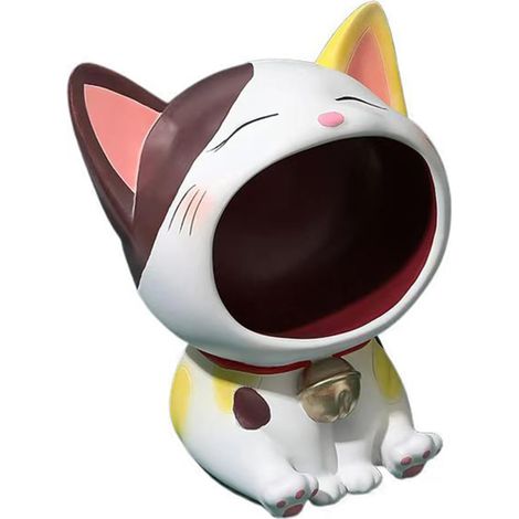 Chat Porte-clés Résine Chat Porte-Bonheur, Bol à Clés Décoratif, Soucoupe à Bonbons Amusante pour Entrée (Chat Double Couleur, Grande Capacité de Rangement) (1/5)