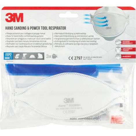 Masque Respiratoire Jetable Contre les Particules 3M 9320D+ Aura, FFP2, sans Valve, 3/PCK