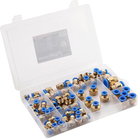 Raccords rapides pneumatiques 72 pièces – Filetage 1/8" à 1/2" – Résistance à 10 bar – Pour tuyaux 4 à 16 mm (1/5)