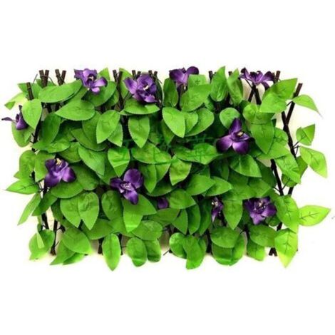 Pergola de jardin rétractable - Clôture en bois ajustable avec feuillage artificiel - Brise-vue décoratif pour l'extérieur, jardins, balcons et terrasses (orchidée violette) - 40 cm