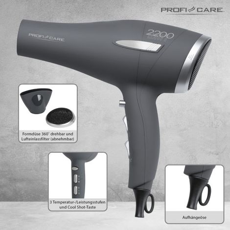 PROFI CARE Prof Haartrockner PC-HT 3045 2200 W gy (330450) (1/3)