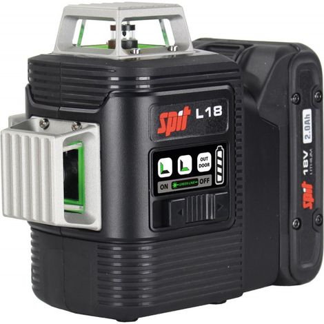 Spit – Laser vert 18V 3D 360° – Portée 30m – 3 faisceaux sélectionnables – Compatible batteries 2Ah et 5Ah – Trépied inclus – SKU 54558