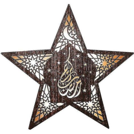 Lámpara de noche de madera con forma de estrella, lámpara de pared LED decorativa para Eid al-Fitr, regalos para el hogar, fiestas y festivales (mediana) (1/2)