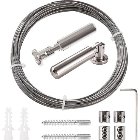 5m Kit de Câble de Rideau, Câble en Acier pour Rideau, pour Accrocher Photos, Images, Notes, Corde à Linge, Argent (1/5)
