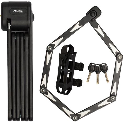 Master Lock - Candado plegable para bicicleta certificado, barras en acero endurecido, 3 llaves, portador y soporte de montaje incluidos, 95 cm