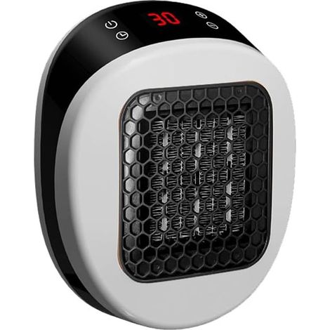 Radiateur électrique en céramique 800 W, avec affichage LED, prise murale déportée, thermostat et minuterie, pour la maison, le bureau, la salle de bain et l'intérieur (1, blanc) (1/4)
