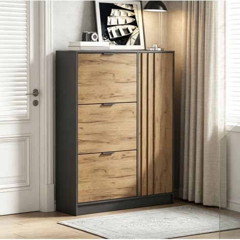 Schuhschrank 100 x 30 x 130 cm, 3 Kippfächer, 1 Tür HAVRYA (1/5)