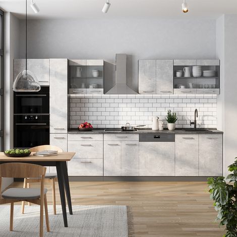 Cuisine complète  R-Line, Béton/Anthracite, 350cm , PT Anthracite, Vicco