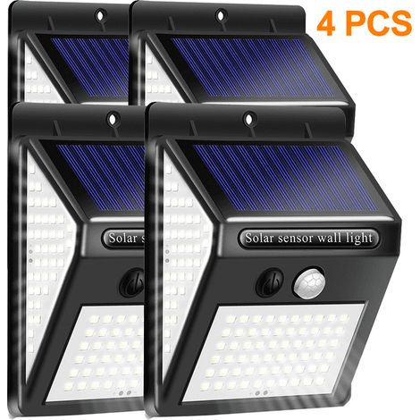 Lampes solaires d'extérieur 140 LED, sans fil, avec détecteur de mouvement, grand angle de 270°, étanches IP65, pour terrasse, clôture, poteau, porte, mur, jardin, garage, allée, porche. (1/2)