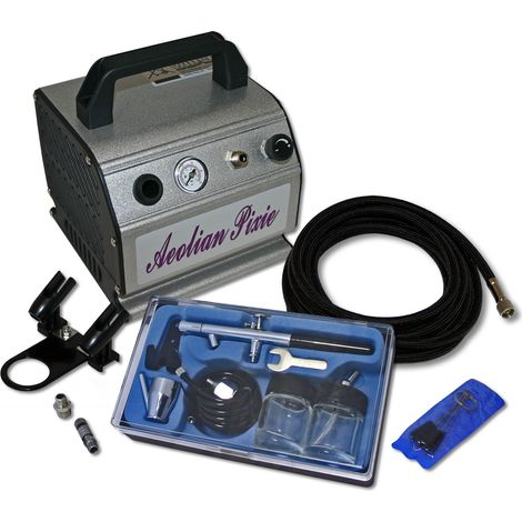 Wiltec Einsteiger Airbrush Kompressor Set AS176 mit 1 Airbrushpistole Typ 128 und umfangreichem Zubehör, 0,3 l Drucktank, für Modellbau, Tattoos, Nailart