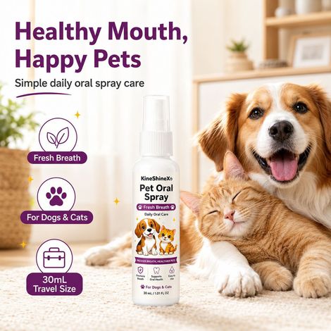 KineShineX Pet Breath Freshening Spray, suitable for cats and dogs, freshens breath, daily dental care, portable. (1/4)
