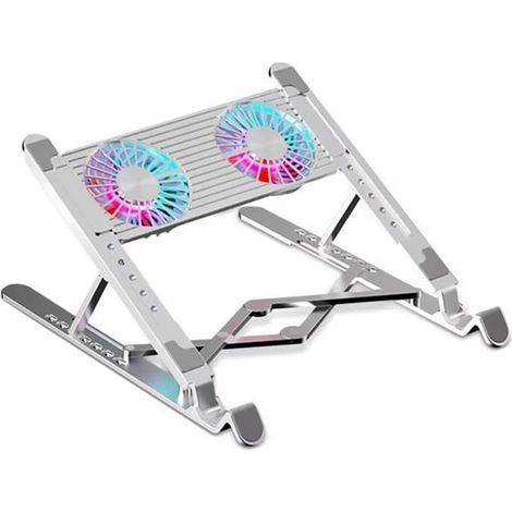 Support de refroidissement réglable en aluminium pour ordinateur portable avec 2 ventilateurs, argent (1/4)