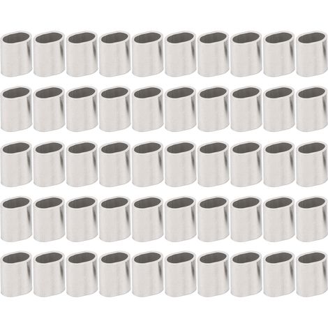 50 pièces ovales en acier pour manchon de sertissage de câble, boucle de câble en acier inoxydable, accessoires de levage industriels