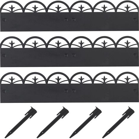 Lot de 3 bordures de jardin en métal noir 35 x 274,5 x 2,5 cm design antique finition élégante en acier noir (1/5)