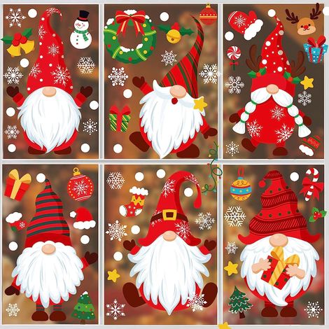Stickers Noël 104 Pièces - Deco Fenetre Autocollant Nain Mignon Flocon de Neige Père Renne - Stickers Meubles Frigo Porte Accessoires de Décoration Intérieure (1/5)