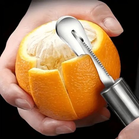 1 ustensile de cuisine créatif pour oranges et citrons – Un économe durable en acier inoxydable à manche incurvé.