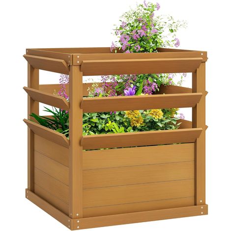 Jardinière avec Treillis, lit surélevé de Jardin, jardinière extérieure Fond Ouvert, bac à Fleurs en Bois pour Balcon terrasse Patio, 65 x 65 x 73 cm, Marron Clair (1/5)