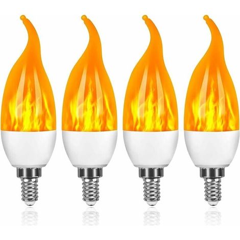 Lampe à flamme de bougie à LED, modèle de bulle de pointe de lampe à flamme de simulation de bulle de pointe, mode à trois vitesses de lumière jaune E14 4pcs (1/5)