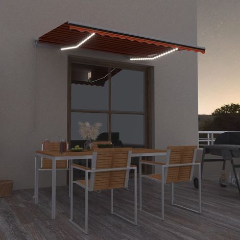 Auvent manuel rétractable avec LED 300x250 cm Orange et marron