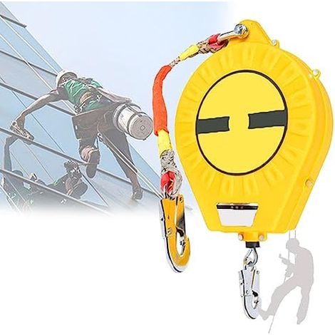 Corde antichute de sécurité autorétractable de 15 mètres, Enrouleur inertiel Portable, capacité de Charge de 150 kg, Dispositif de sécurité à Double Verrouillage, Convient aux travaux sur to