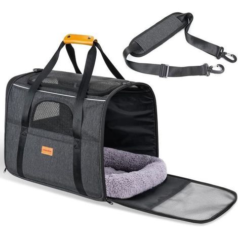 Sac transport chat petit chien 46x32x36 cm – Respirant, pliable – Jusqu’à 7 kg – Noir (1/4)