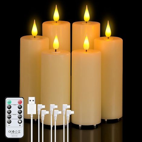 6 Bougies à Led Rechargeable avec Télécommande (12cm/14cm/16cm) Bougies LED Graduable Bougies Sans Flamme pour Fête Décoration de la Maison, Camping, Mariages (1/5)
