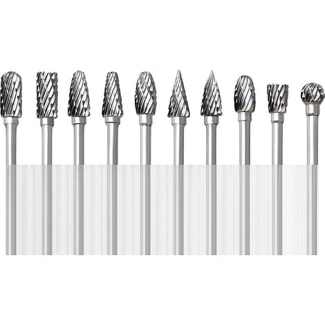 (10 pièces) Jeu de 10 fraises en carbure compatibles avec les outils rotatifs Dremel (queue de 3,175 mm) pour le travail du bois et du métal. Idéal pour le meulage électrique. (1/5)