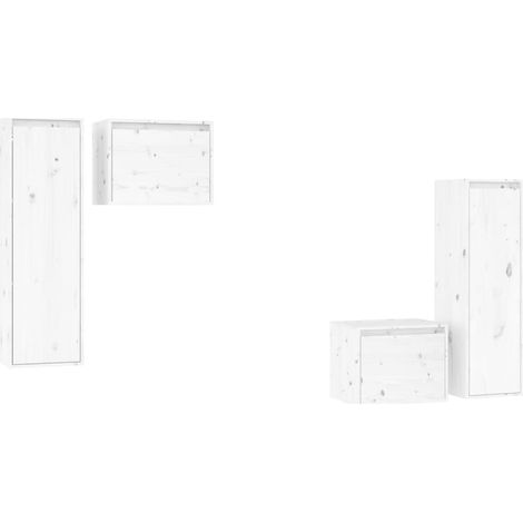 Mueble TV multimedia estantería para televisión buffet comedor salón dormitorio 4 piezas madera maciza de pino blanco 020028724