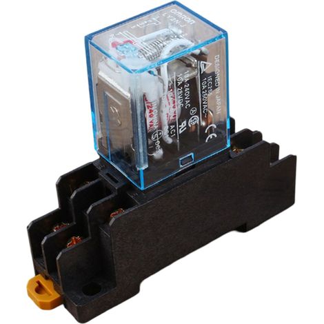1 relé de potencia DPDT de 220 V CA y 10 A con base, luz indicadora roja, para motores y PLC. (1/5)