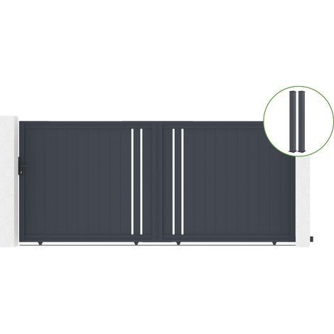 Portail coulissant 4m GIONA H.180cm alu + 2 poteaux EIFEL 15x15cm H.190cm GRIS (1/5)