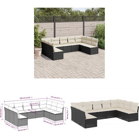 9-tlg. Garten-Sofagarnitur mit Kissen Schwarz Poly Rattan - Gartensofas - Outdoor Möbel - Lounge Set - Rattan Sofa - Gartenlounge - Home & Living (1/3)