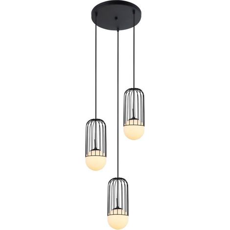Italux Matty - Suspension moderne noire à 3 lumières avec abat-jour noir et blanc, E27 (1/2)