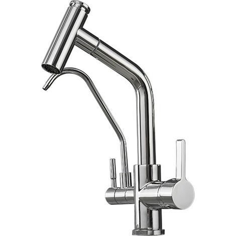 Mitigeur de cuisine 3 voies avec douchette extractible, Robinet en laiton, Distribue eau chaude, froide et purifiée, Robinet purificateur d'eau multifonction (Couleur : B) (1/4)