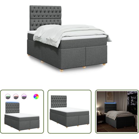 vidaXL LED-Beleuchtung - Boxspringbett mit Matratze Dunkelgrau 120x200 cm Stoff (1/5)