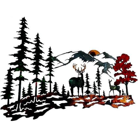 Décoration murale en métal - Motif cerf - Décoration murale rustique en métal - Décoration murale pour la maison, la chambre, la salle de bain, le chalet - 33 x 33 cm (1/5)