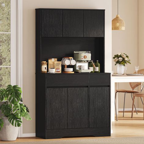 Armoire cuisine buffet plan travail 6 portes armoire rangement haute étagères noire