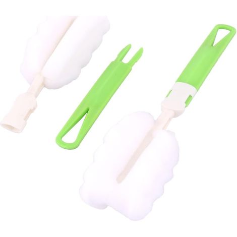Brosse de nettoyage pour verres et biberons avec tête d'éponge amovible, Vert clair