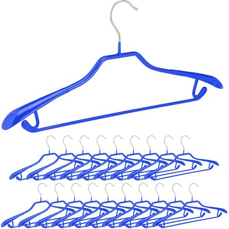 Relaxdays Set of 20 Suit Hangers, Wide Shoulder Support, Non-Slip Rubberised, Trouser Bar, Hooks, 19 x 45 x 3.5 cm, Blue