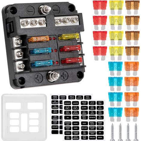Blocs de Fusibles 6 Voies Porte Fusible 12V Boîte à Fusibles à Lame avec Indicateur LED et 20 Fusible pour Voiture Bateau Camion Camping-car (1/5)