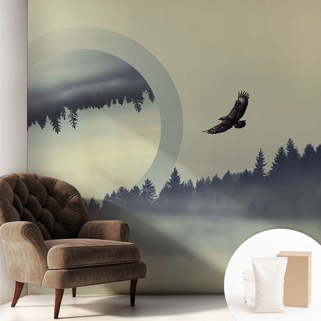 Tapete Vliestapete mit Kleber- abwaschbar - Raumgestaltung Schlafzimmer Wohnzimmer Tapete Waldlandschaft 250x250 cm (1/5)