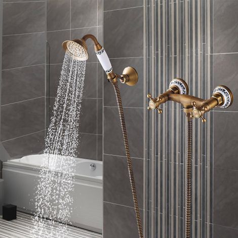 Vintage-Duschkopf aus Kupfer mit flexiblem Schlauch und Einbaumöglichkeit für das Badezimmer (1/5)