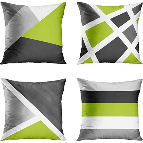 Lot de 4 housses de coussin 50 x 50 cm, vert clair, gris, géométrique, douces, décoratives, modernes, pour canapé, salon, chaise, lit (1/5)