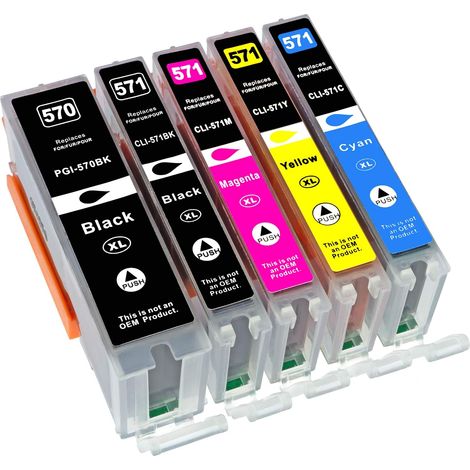 Lot de 5 Cartouches d'encre XL de Rechange pour Canon 570 Pixma TS 5050 5051 5053 5055 6050 6051 6052 8050 8051 8052 8053 9050 9055 (1/5)