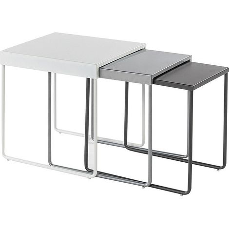 Set de 3 tables gigognes en métal - Gris et blanc - Pieds en métal - H 50 cm x L 45 m x l 40 cm - Livraison gratuite