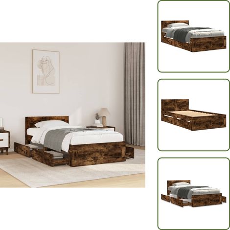 vidaXL Cadre de lit et tête de lit sans matelas chêne fumé 90x200 cm (1/5)