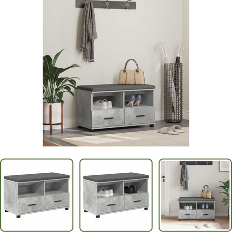 vidaXL Flurbank mit Stauraum - Flurbank mit Kissen mit Schubladen Betongrau 80 x 38 x 46 cm (1/5)