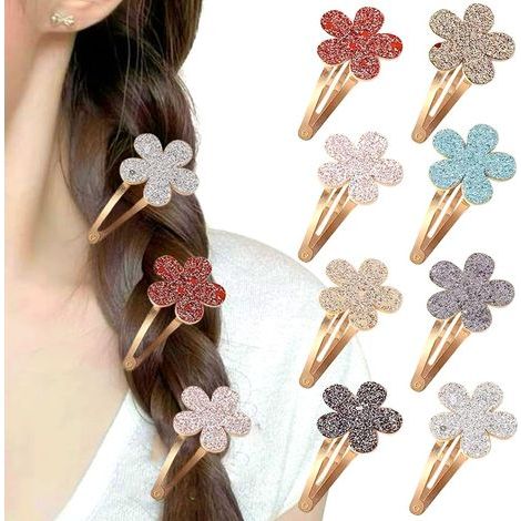 Bunte, blumenförmige Haarspangen mit glitzernden Strasssteinen – Rutschfeste Haarspangen aus Metall – Ideal für Partys und Geburtstage (1/5)