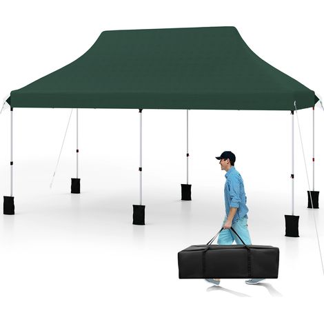 Tonnelle de Jardin Escamotable Pliable 300x600CM, Tente de Fête Imperméable Protection, 6 Sac de Sable (Vert) (1/5)